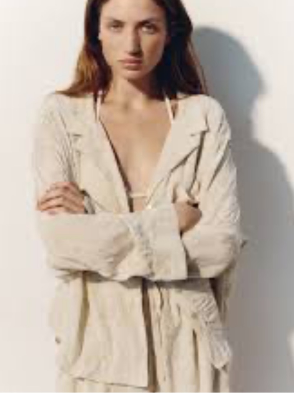 Light Cream Women's linen button down